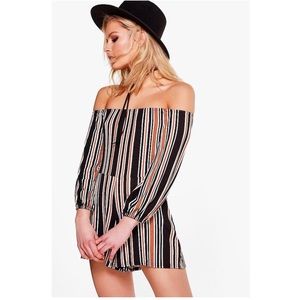 Holly Stripe Off The Shoulder Jersey Playsuit